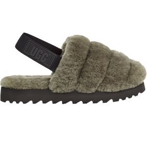 UGG Fluff Slider Shearling Sandal in Olive Green